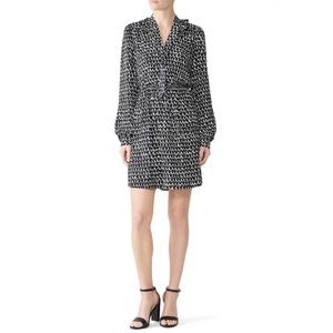 Kate Spade Black/White Pop Scallop Crepe Long-Sleeve Dress w Pussy Bow Collar XS